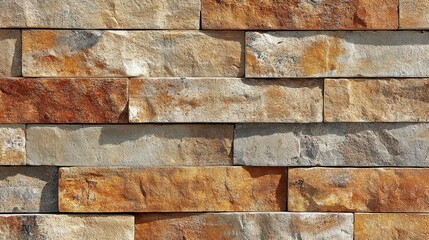  Perfectly aligned modern brick wall in warm terracotta tones, with clean edges and smooth mortar seams, bathed in soft afternoon light.