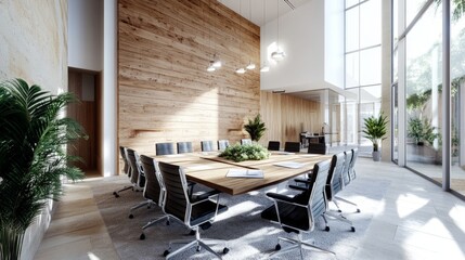 Modern Conference Room with Large Table and Natural Light