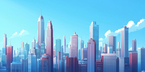Obraz premium Modern Skyline with High-Rise Office Buildings under Blue Sky