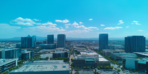Modern Skyline with High-Rise Office Buildings under Blue Sky