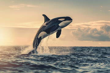 Fototapeta premium Fantastically beautiful majestic huge whale in deep ocean