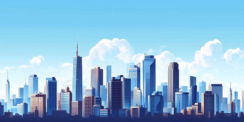 Obraz premium Modern Skyline with High-Rise Office Buildings under Blue Sky