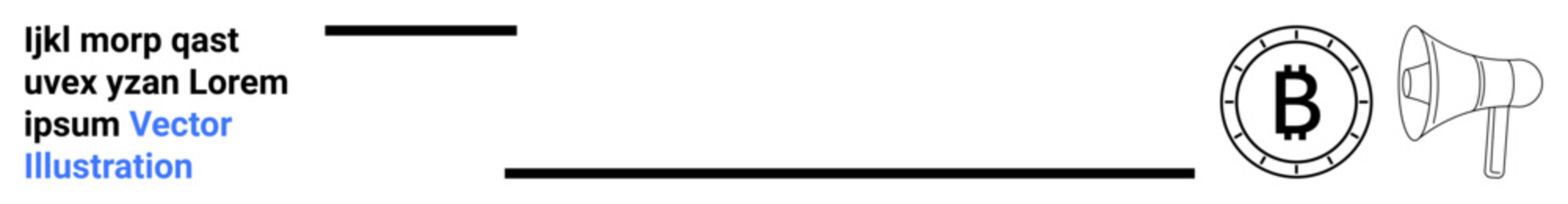 Bitcoin symbol in a circle next to a megaphone icon. Ideal for cryptocurrency, marketing, blockchain tech, digital currency, finance, investment themes. Landing page