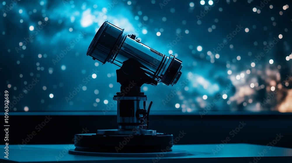 Poster exploring the cosmos with augmented reality in a futuristic observatory