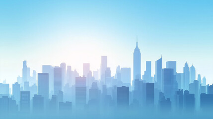 Modern Skyline with High-Rise Office Buildings under Blue Sky