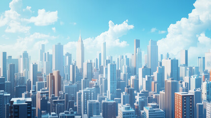 Modern City Skyline with CBD Office Buildings - Drone View and Clear Blue Sky