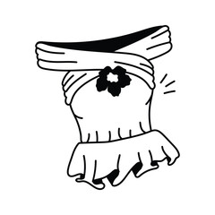 Sleeveless black crop top vector icon with a fringe hem and flower