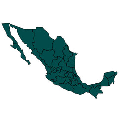 Mexico map silhouette isolated on transparent background.