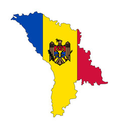 Moldova flag isolated on map with transparent background.