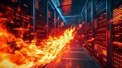 Fire emergency response data center visual content high-tech environment dramatic viewpoint safety protocols
