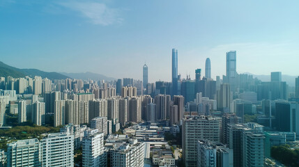 Obraz premium Modern City Skyline with CBD Office Buildings - Drone View and Clear Blue Sky