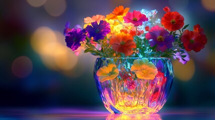 Vibrant floral arrangement in glass vase indoor setting decorative art colorful background serenity and beauty