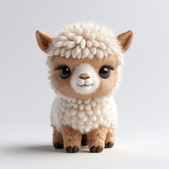 Adorable Alpaca Figurine Cute Baby Llama Toy 3D Rendered Animal Model