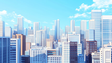 Obraz premium Modern City Skyline with CBD Office Buildings - Drone View and Clear Blue Sky