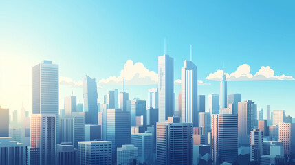 Modern City Skyline with CBD Office Buildings - Drone View and Clear Blue Sky