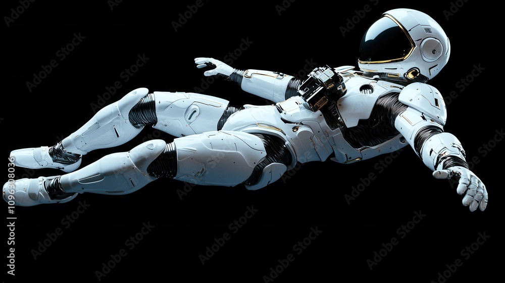 Aufkleber futuristic robot astronaut floating in space sci-fi setting digital art noir environment unique pers