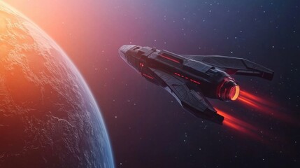 Obraz premium Spaceship launches towards unknown galaxy deep space digital artwork sci-fi universe dynamic perspective exploration concept