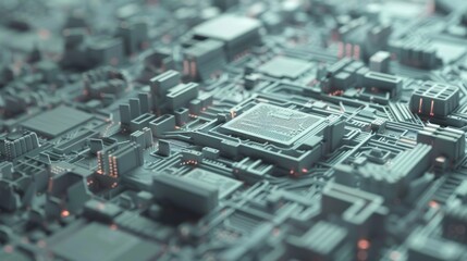 Fototapeta premium Close-up of semiconductor chip with detailed electronic components and circuits on clean white background, ideal for tech and engineering projects.