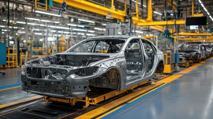 A car body on an assembly line in an automotive factory.