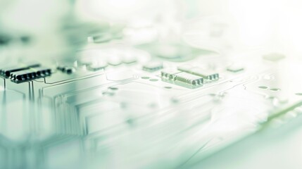 Close-up of semiconductor chip with detailed electronic components and circuits on clean white background, ideal for tech and engineering projects.