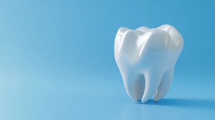Detailed 3D rendering of a realistic human tooth model, showcasing its anatomical features against a vibrant blue background, ideal for dental education and medical graphic design applications.