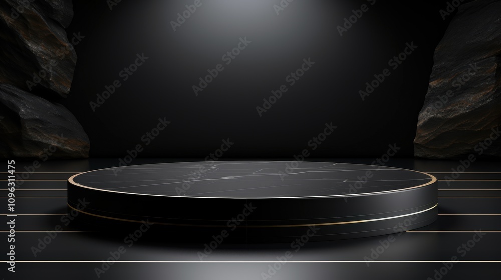 Poster dark circular display platform for product presentation in studio