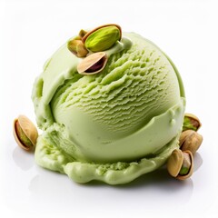 scoop of pistachio ice cream with pistachio nuts on white background ice cream isolated for package design of pistachio ice cream