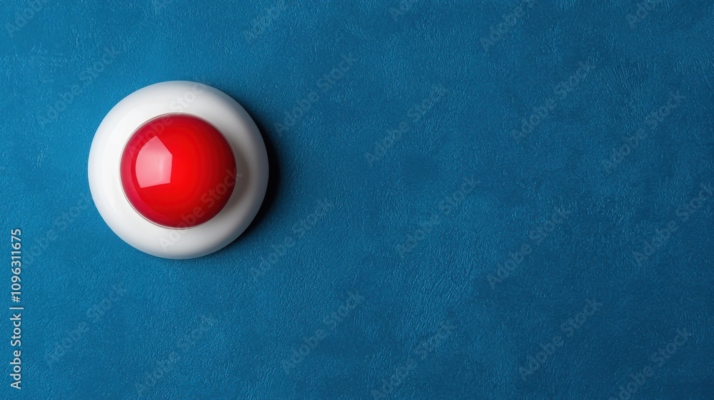 Aufkleber fire alarm sensor signal concept. a red button on a blue background, featuring a white circular bord