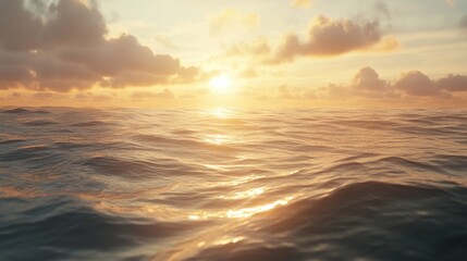 Fototapeta premium Serene sea with soft ripples and golden sunlight reflecting on the water's surface