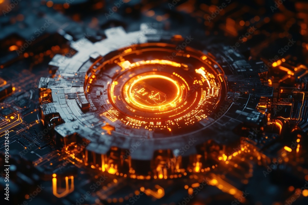 Poster here's a possible and keyword list for your stock photo.. glowing futuristic technology interface.