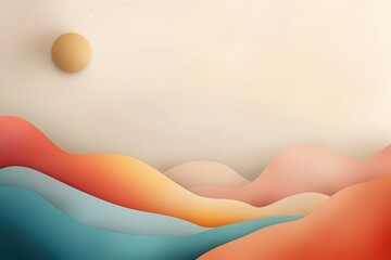 Colorful abstract landscape with soft hills and a round sun in a serene atmosphere