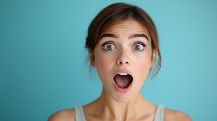 woman excited facial expression, solid color background