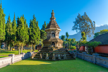 Ancient Buddhist Stupa in Hindu temple Pura Ulun Danu Bratan was build around 1634 AD