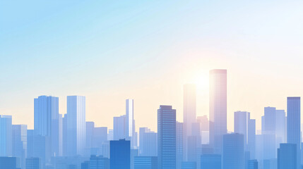 Fototapeta premium Modern City Skyline with CBD Office Buildings at Sunset - Drone View