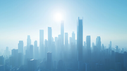 Fototapeta premium Modern City Skyline with CBD Office Buildings at Sunset - Drone View