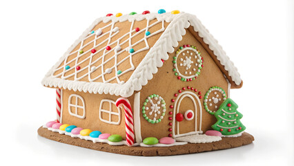 ingerbread House Shaped Cookie Isolated on Transparent Background