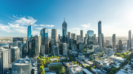 Naklejka premium City Skyline under Blue Sky and White Clouds