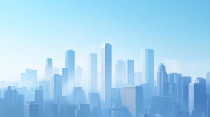 Modern Skyline with High-Rise Office Buildings under Blue Sky