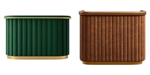 Two stylish side tables in green and brown against a transparent background.