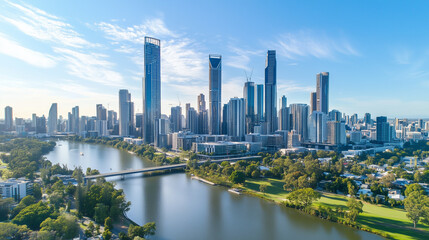Obraz premium Modern Skyline with High-Rise Office Buildings under Blue Sky