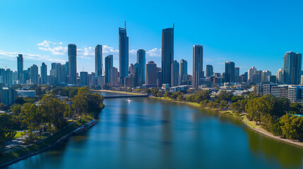 Obraz premium Modern Skyline with High-Rise Office Buildings under Blue Sky
