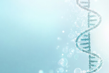 
Spiral of Blue DNA double helix with light bokeh and bubble on beautiful blue background.