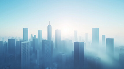 Modern Skyline with High-Rise Office Buildings under Blue Sky