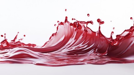 Dynamic 3D illustration of a vibrant red liquid splash showcasing fluid motion and intricate water elements, artistically rendered against a clean white background for a striking visual effect, liq...