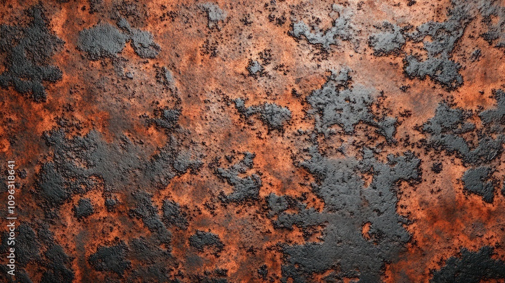 Poster a rusty metal surface texture with intricate patterns of corrosion, deep reddish-brown hues blending