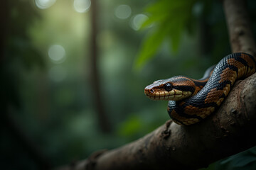  Elegant Snake with Striking Markings Winding Through Natural Forest Canopy