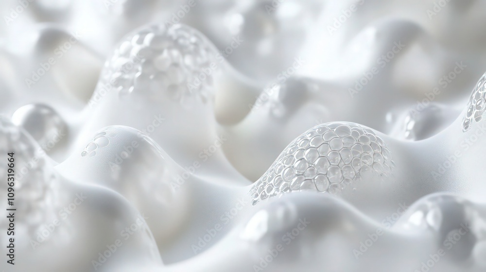 Poster a smooth, flowing background of white soap foam bubbles forming abstract shapes. the bubbles are per