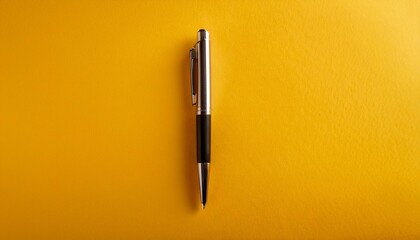 yeloow ballpoint pen on the yellow background with copy space