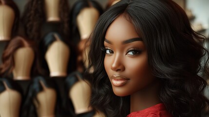 Black Woman with Long Wavy Hair in Luxury Hair Salon