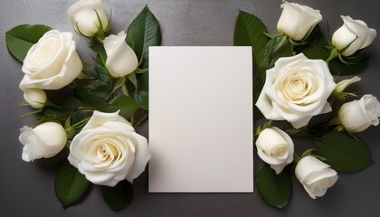luxury mockup for card design with white roses flowers